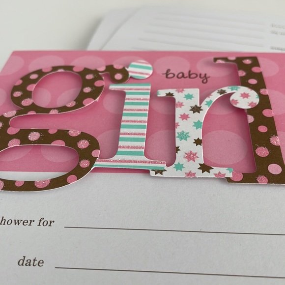 Shower Invitations - Carlton Cards - Baby Girl 8 Pink Cards and 8 pink envelopes - Picture 6 of 6